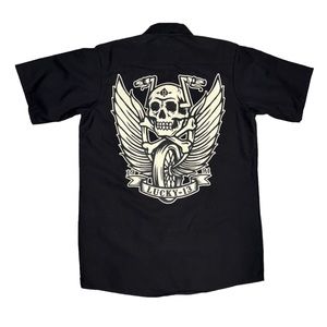 Lucky 13 Skull Black Short Sleeve Button Down Shirt Men’s size Medium